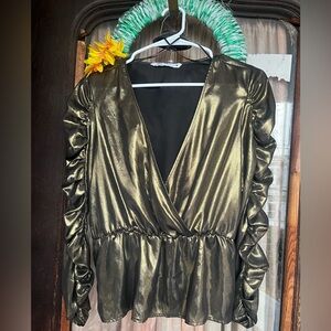 Zara Shimmering Gold Blouse EUC Size M